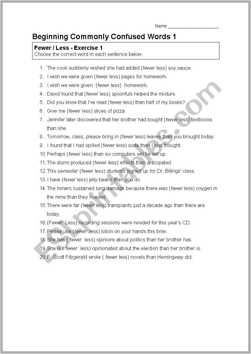 Commonly Confused Words Worksheet 1