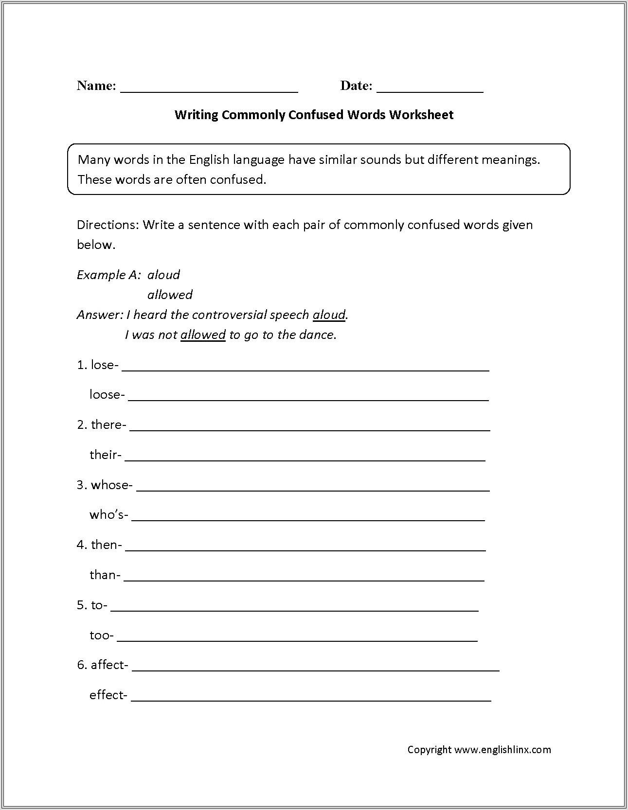Commonly Confused Words Worksheet With Answers