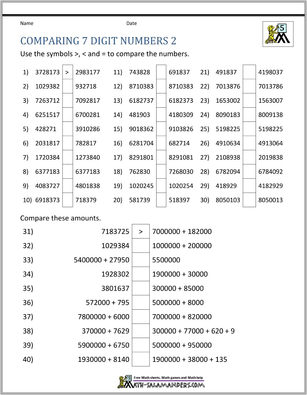 Comparing And Ordering Real Numbers Worksheet Answers