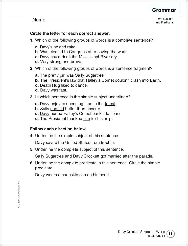 Complete Sentence Worksheets For 4th Grade