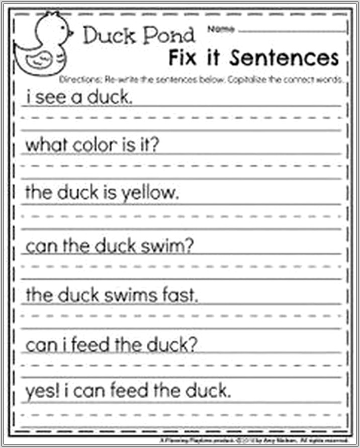 Complete Sentences Worksheets For Kindergarten