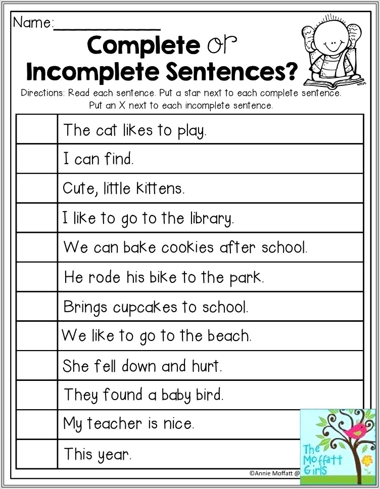 Complete Sentences Worksheets For Third Grade