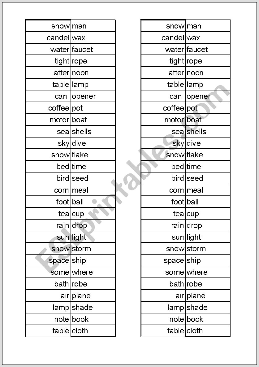 Compound Word Match Worksheet