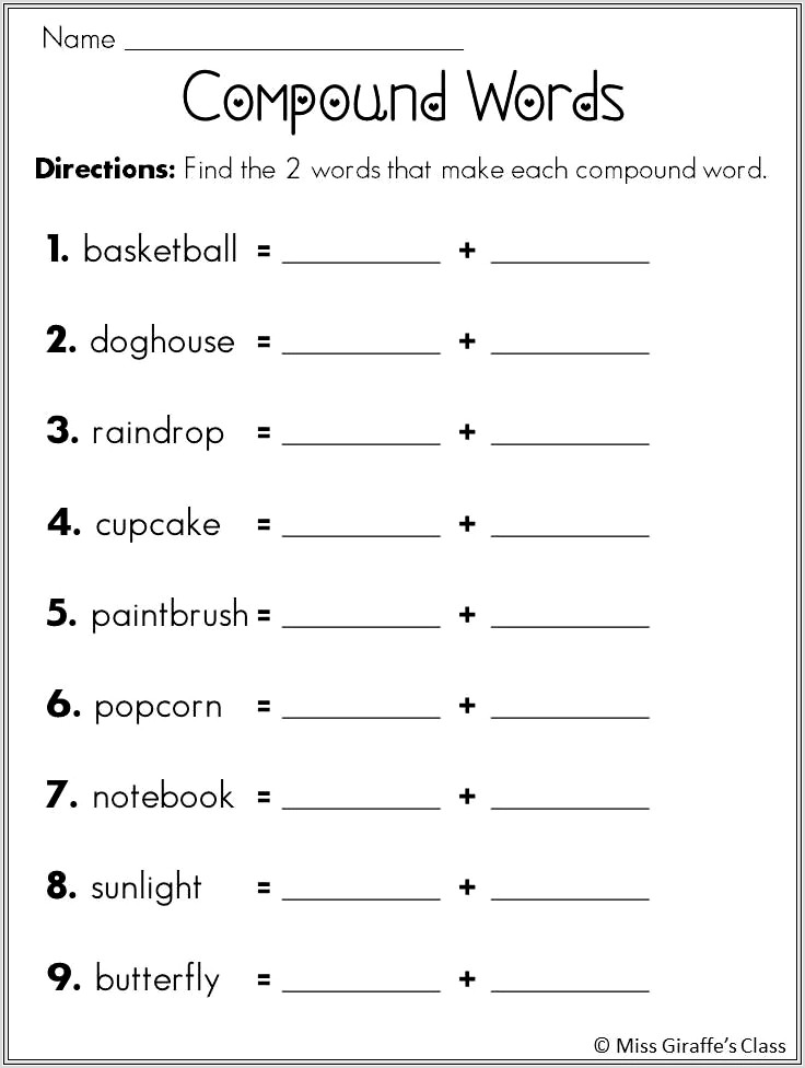 Compound Word Worksheet 3rd Grade