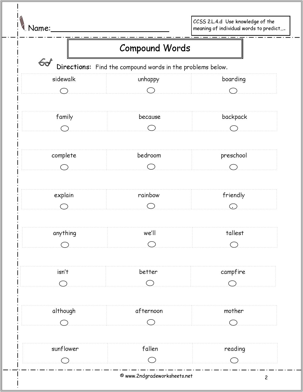 Compound Word Worksheet For Grade 4