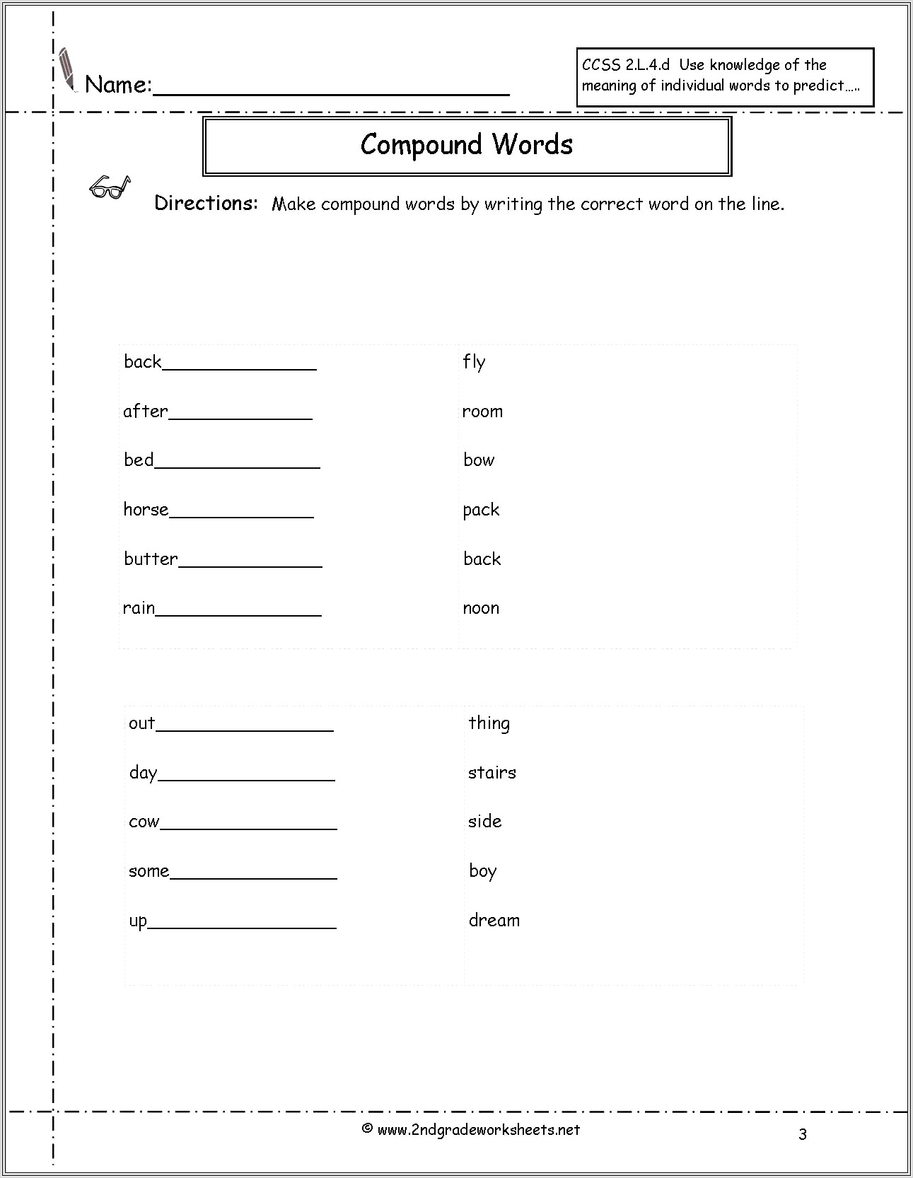 Compound Word Worksheets 2nd Grade