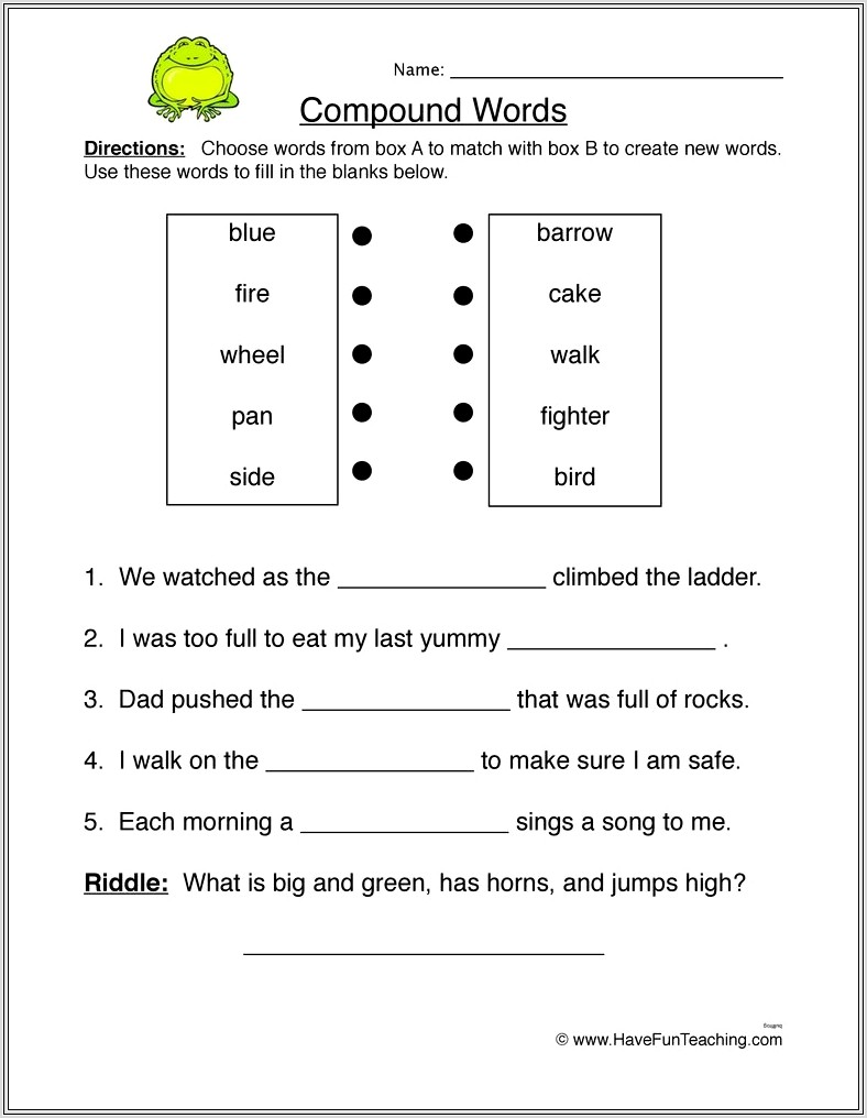 Compound Word Worksheets For 6th Grade