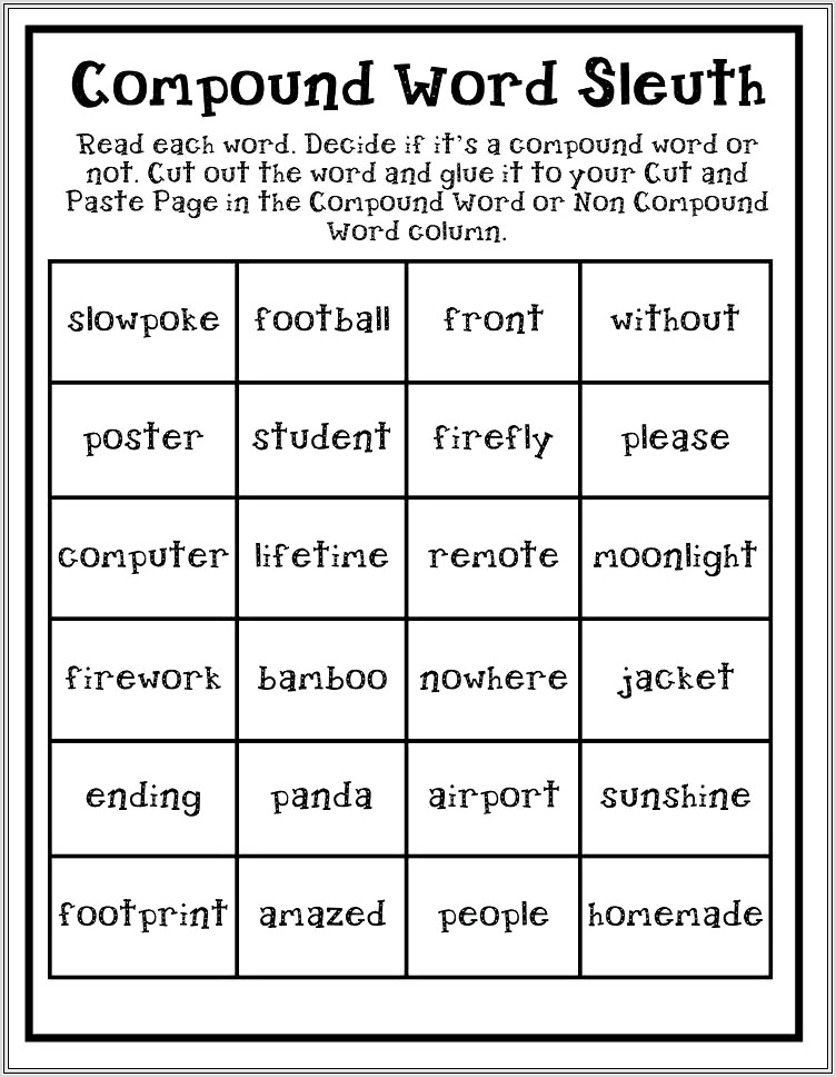 Compound Word Worksheets Free