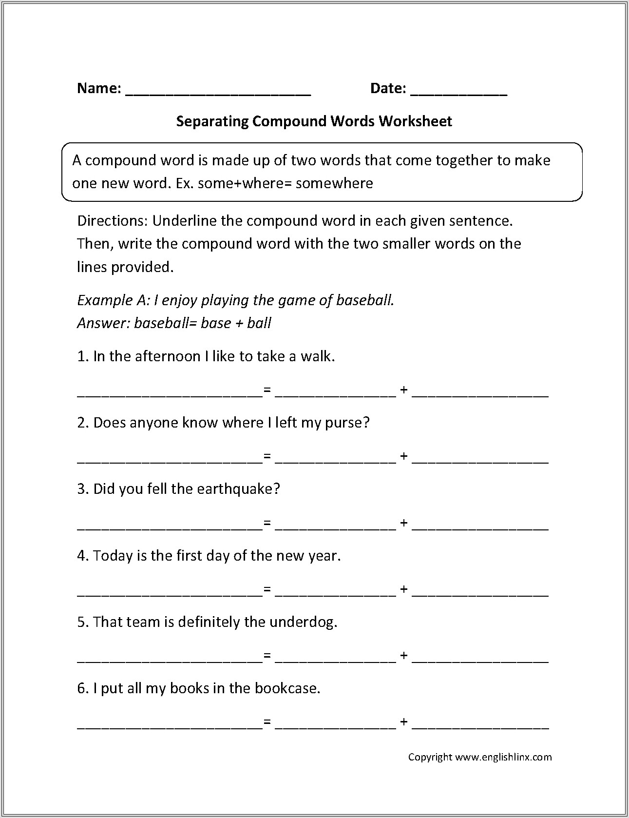 Compound Word Worksheets Year 4