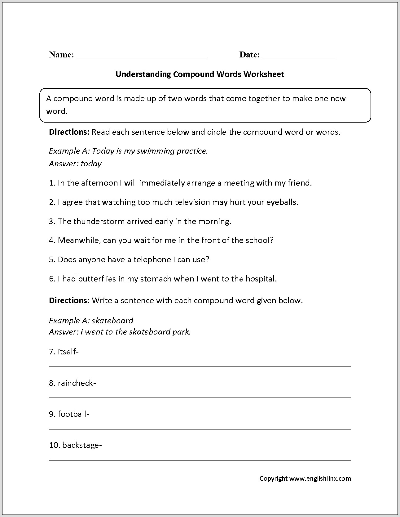 Compound Words Hyphenated Worksheets