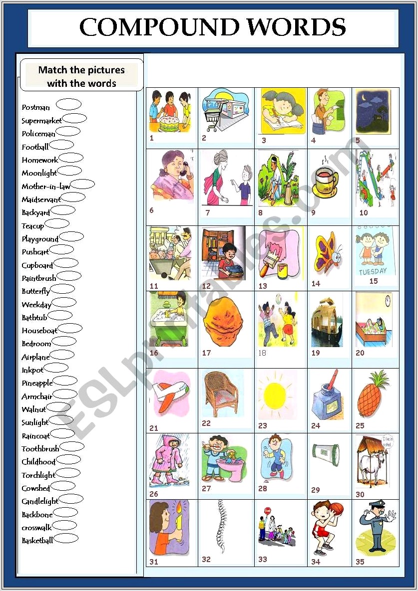Compound Words Matching Exercises