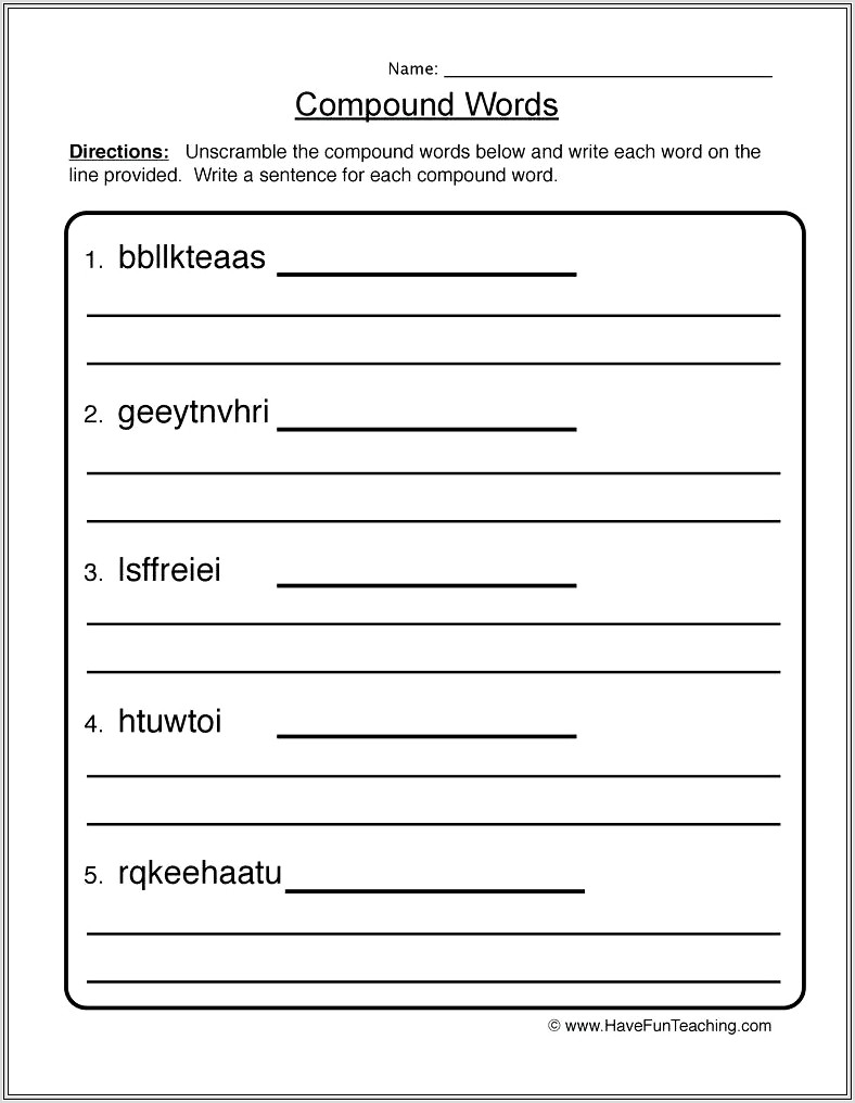 Compound Words Worksheet Grade 6 Pdf