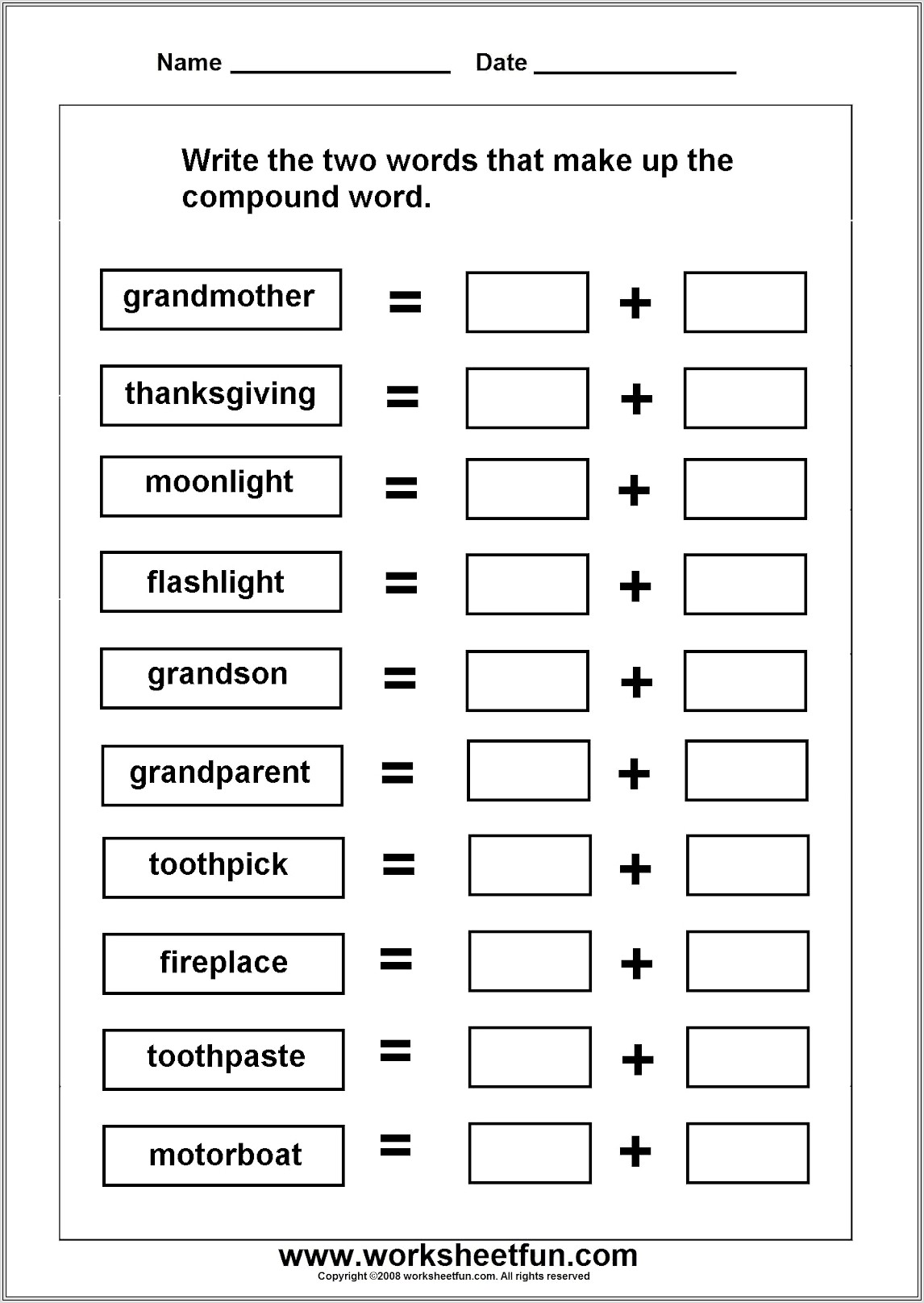 Compound Words Worksheets For 2nd Grade