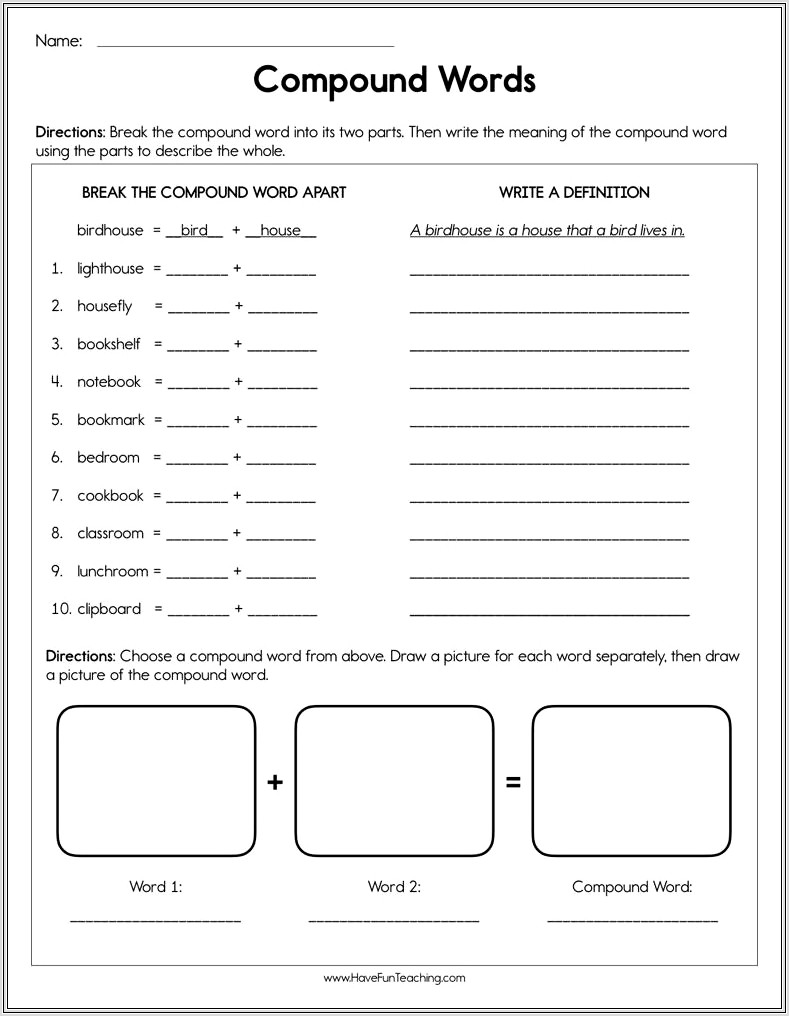Compound Words Worksheets Third Grade