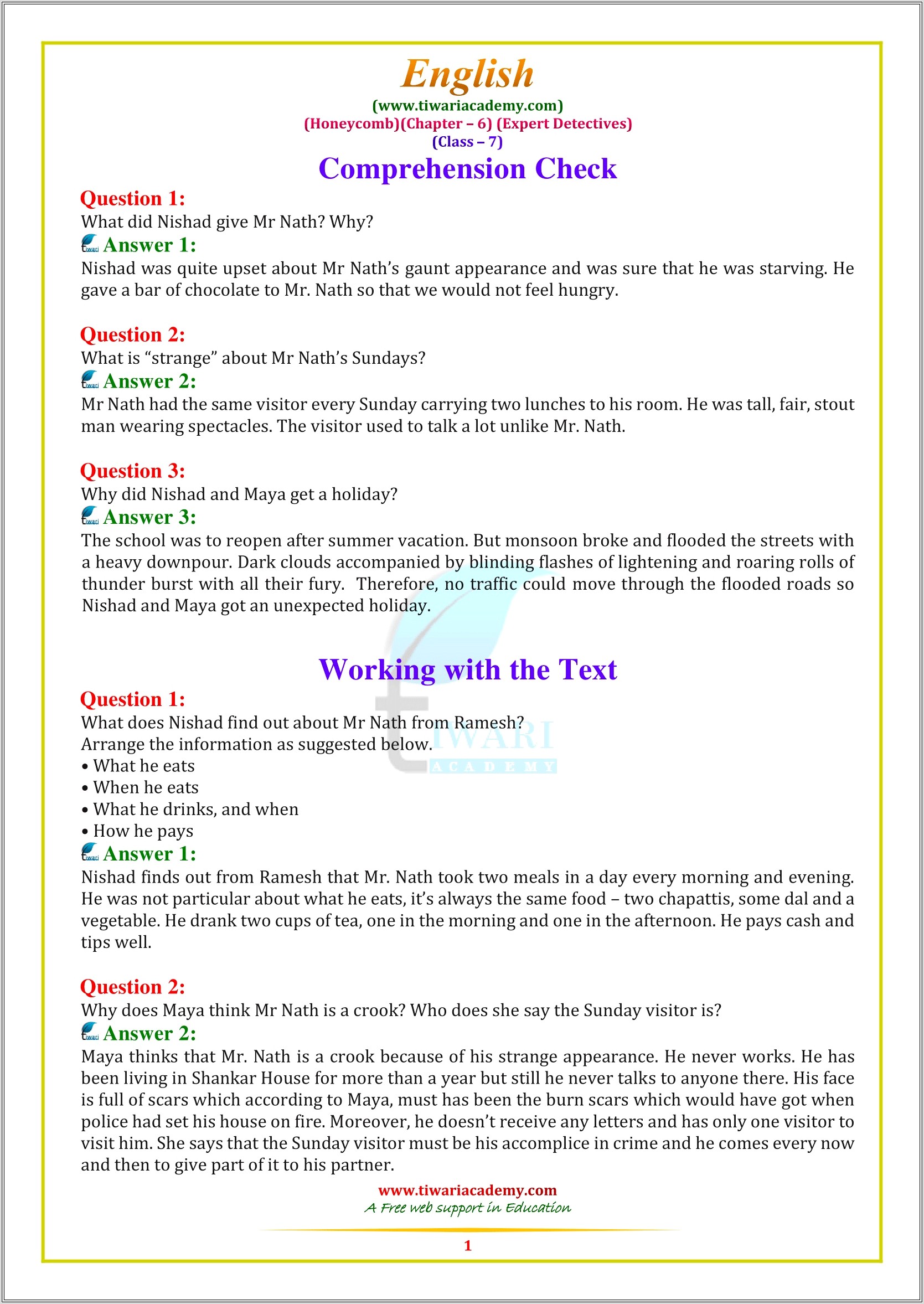 Comprehension Passages In Hindi For Grade 7