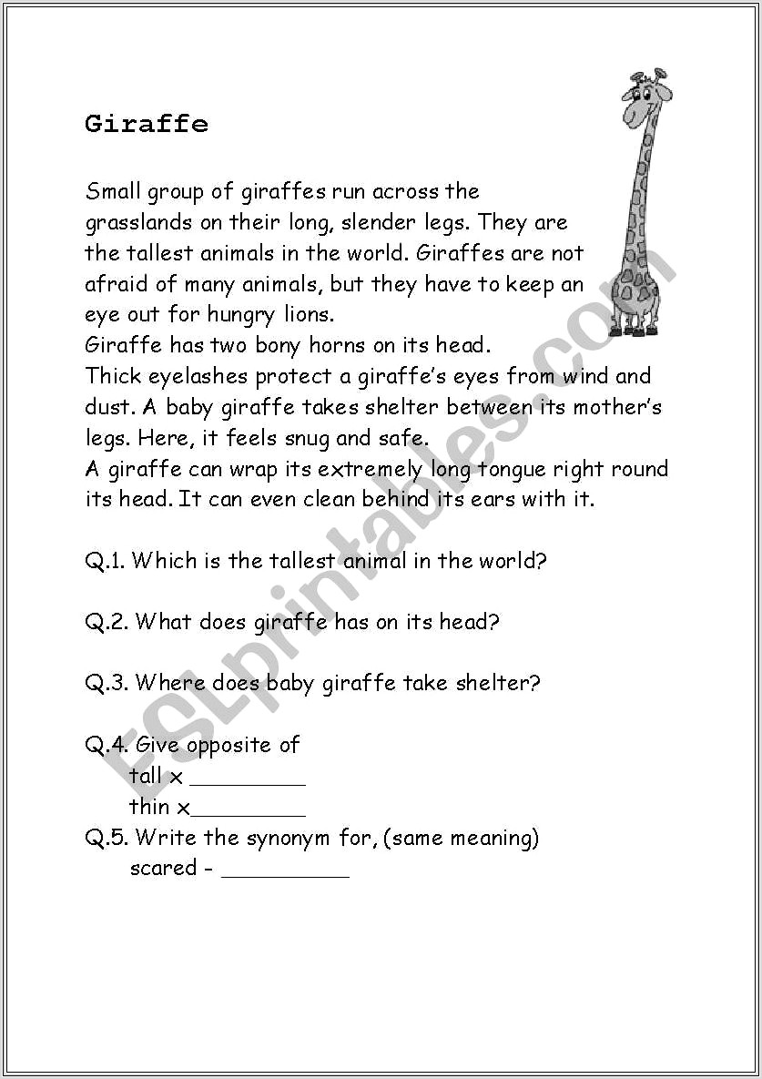 Comprehension Worksheet Grade 1