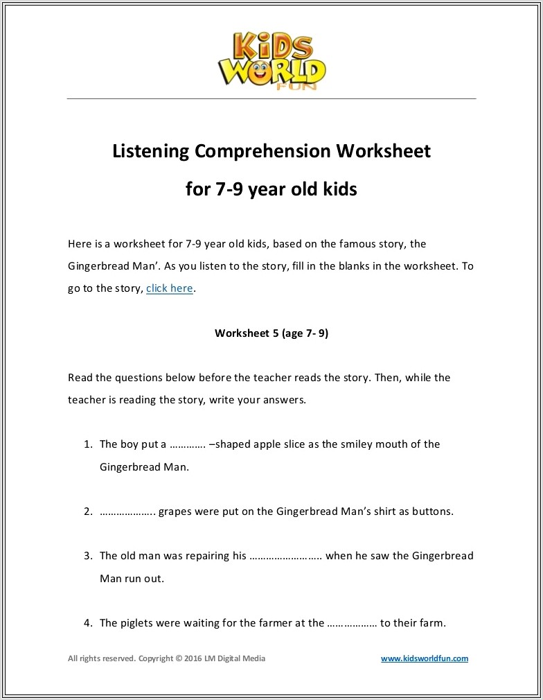 Comprehension Worksheet Year 9