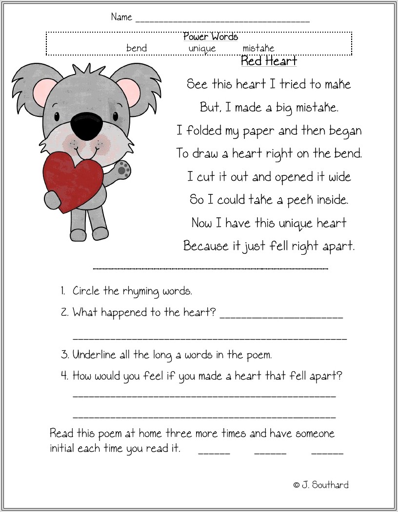 Comprehension Worksheets For First Graders