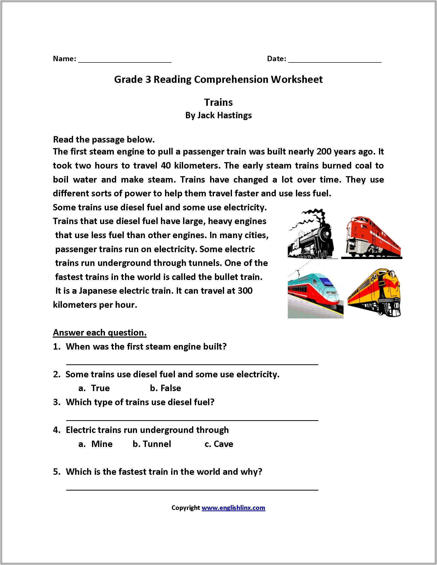 Comprehension Worksheets For Grade 3