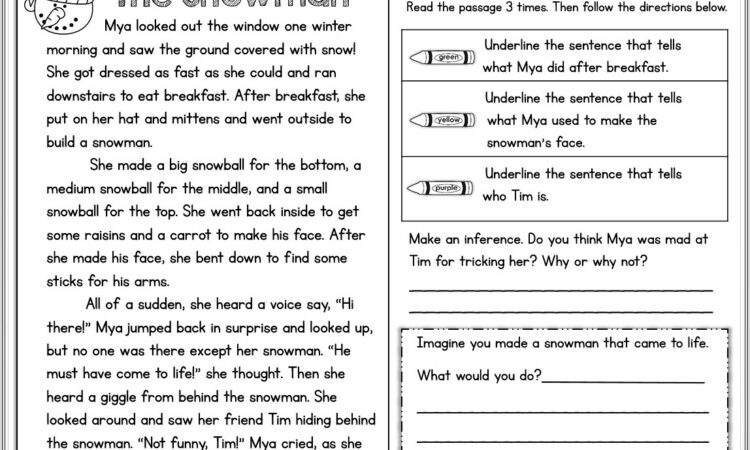 Comprehension Worksheets Main Idea