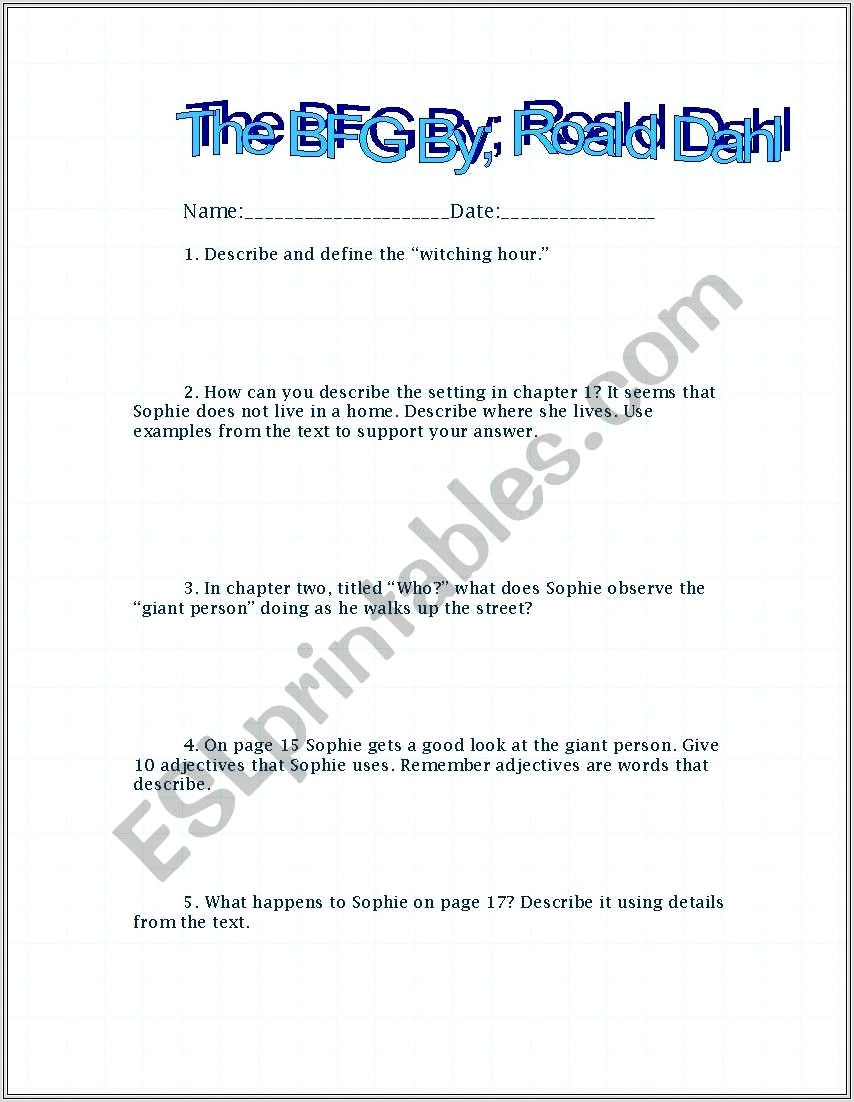 Comprehension Worksheets Roald Dahl