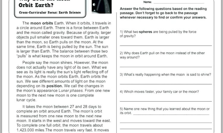 Comprehension Worksheets With Answers For Grade 5