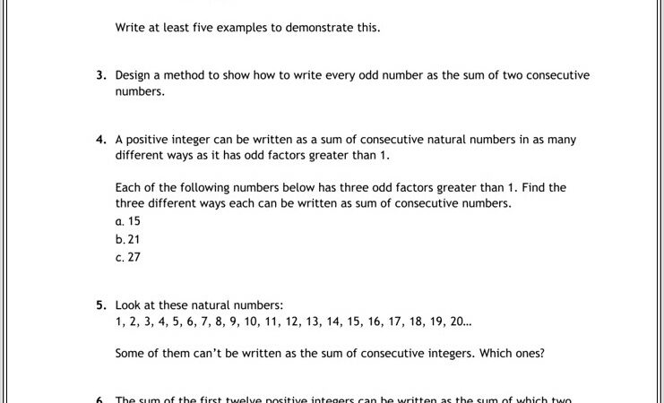 Consecutive Number Patterns Worksheet