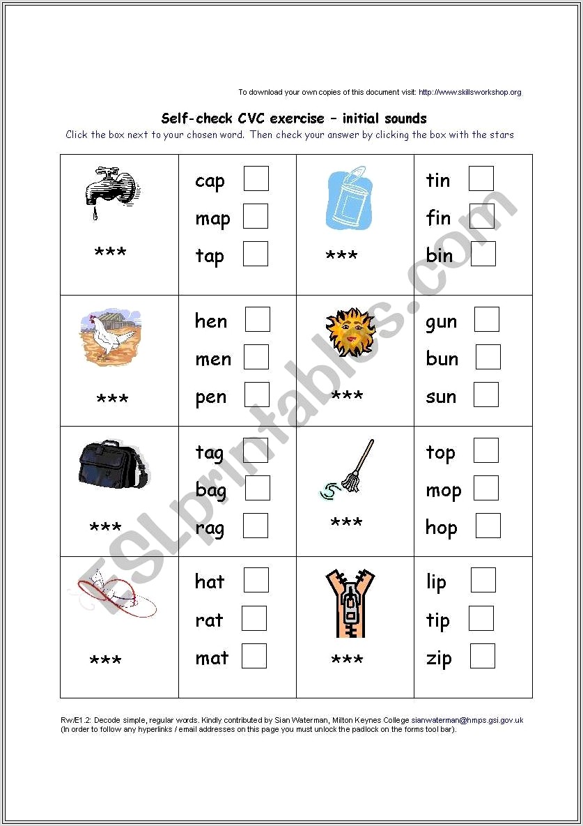Consonant Vowel Consonant Words Worksheet