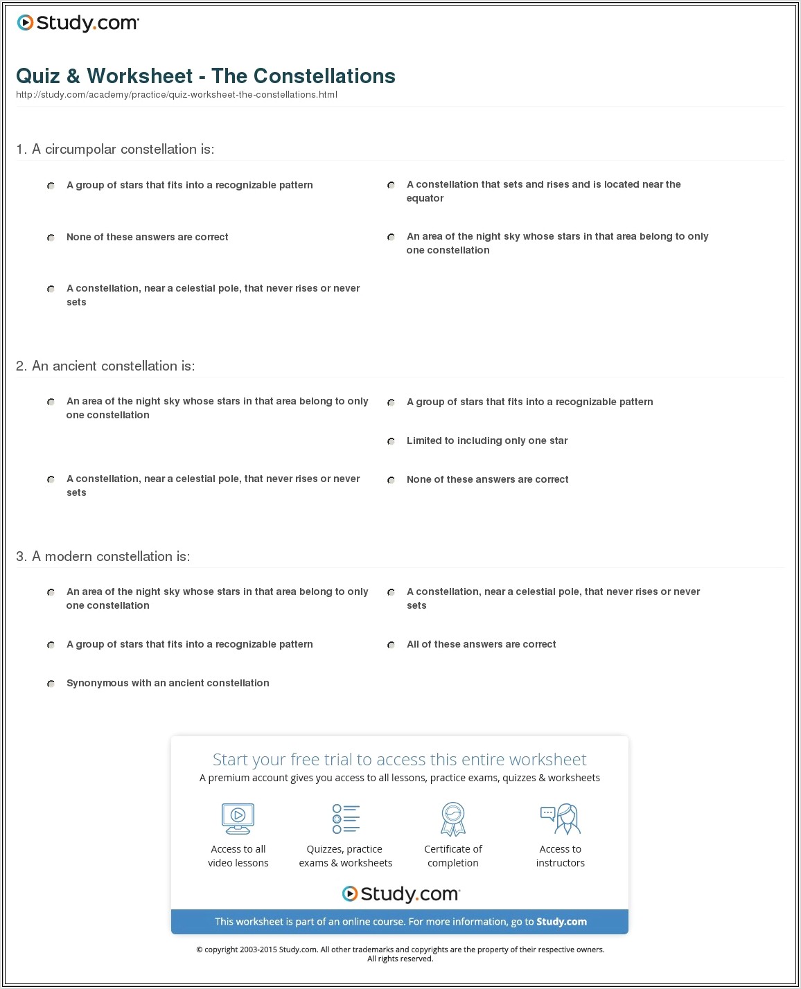 Constellation Worksheet For Grade 3