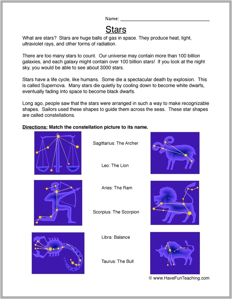 Constellation Worksheet Grade 3