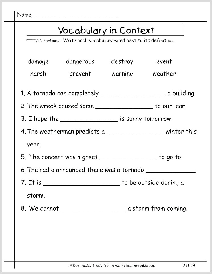 Context Clues Worksheets 3rd Grade Printable