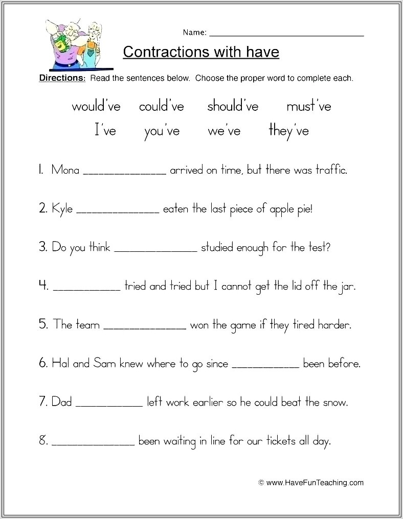 Contractions Worksheet For 4th Grade