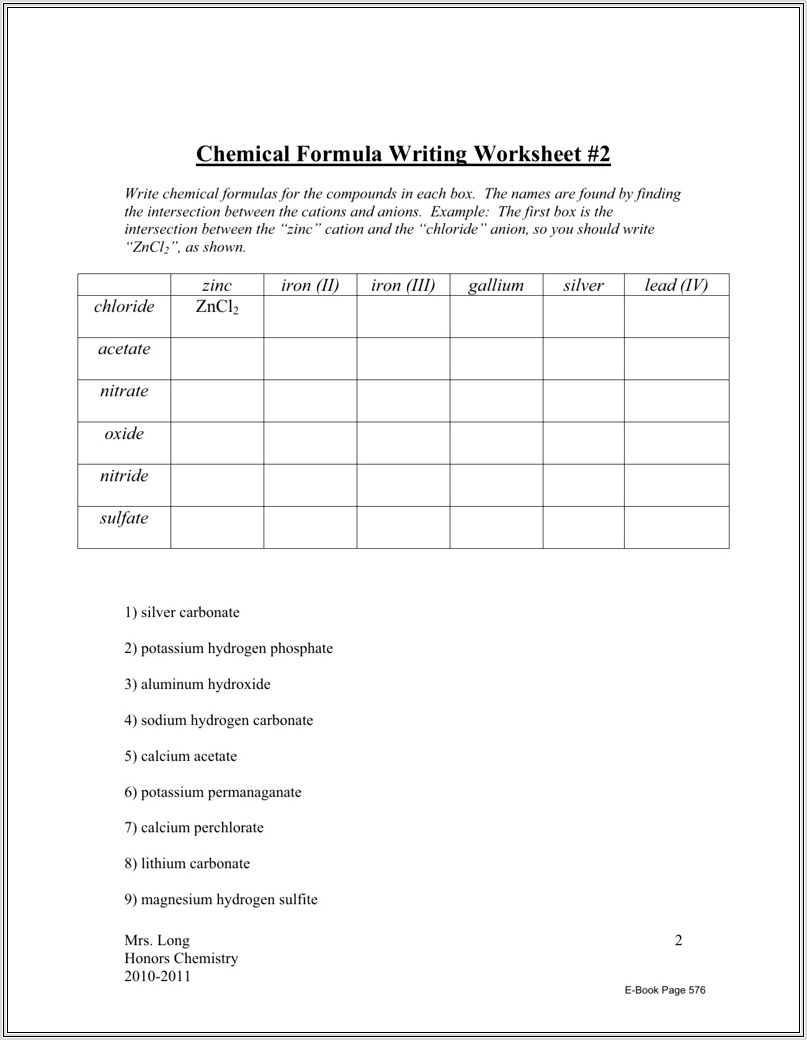 Covalent Compounds Worksheet Formula Writing And Naming