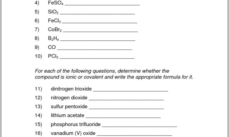 Covalent Naming And Formula Writing Practice Worksheet