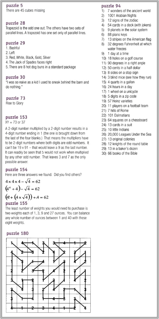 Cryptic Quiz Math Worksheet Answers D 75