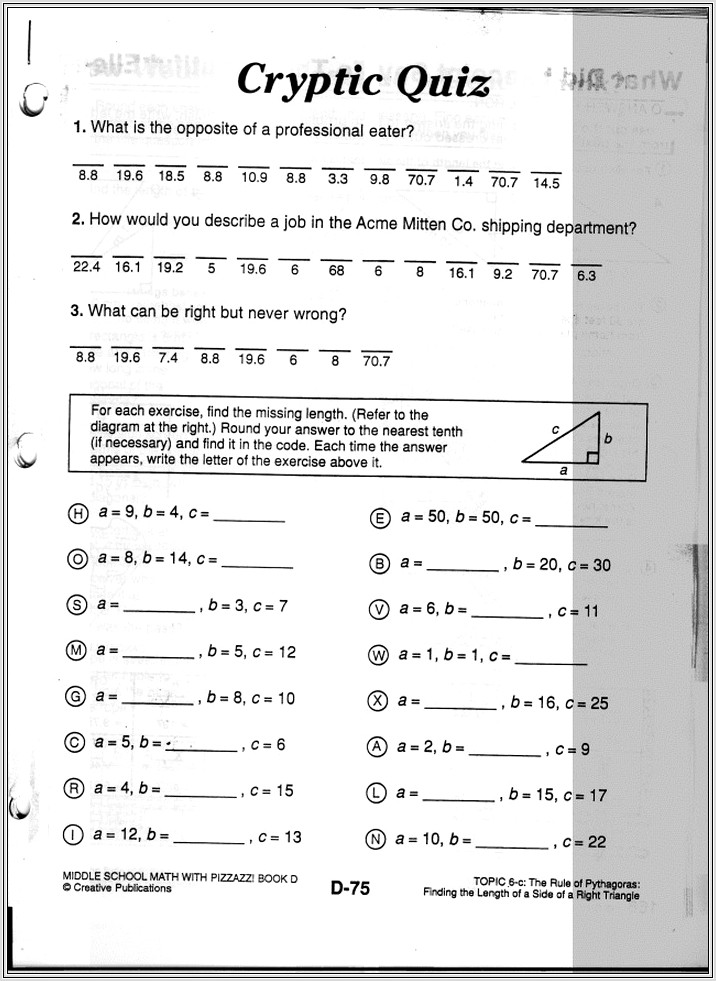 Cryptic Quiz Math Worksheet Answers Page 148