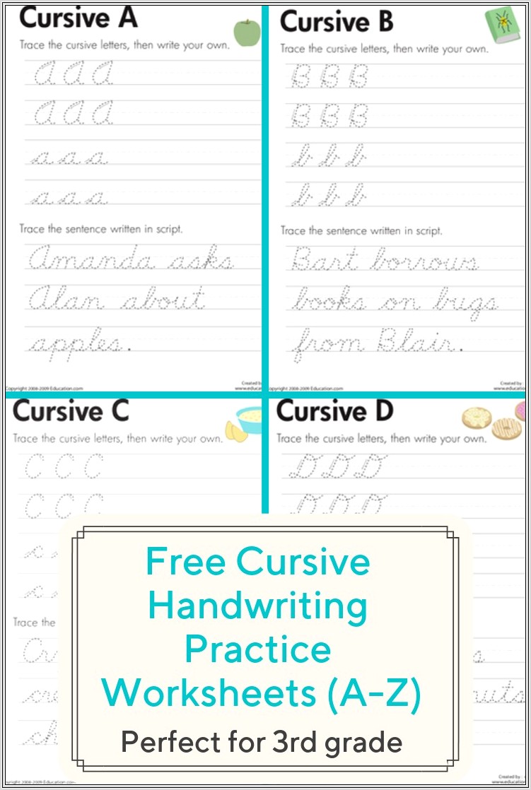 Cursive Handwriting Practice Worksheets A Z