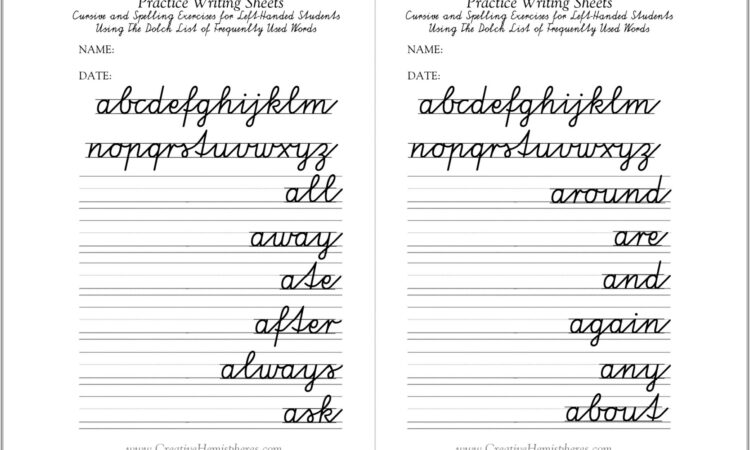 Cursive Writing Worksheets For Left Handers