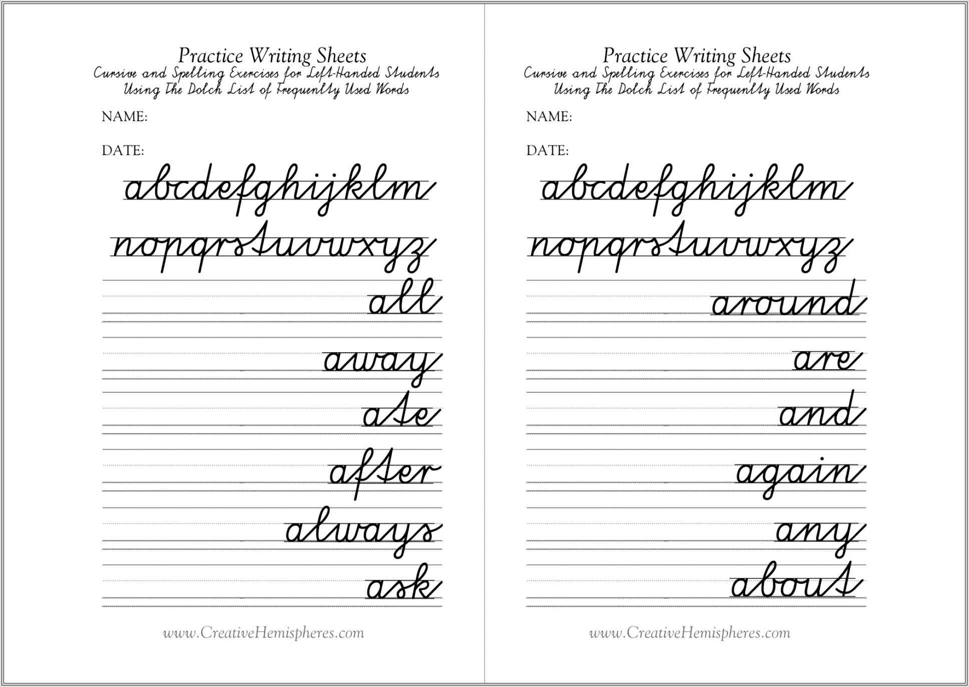 Cursive Writing Worksheets For Left Handers