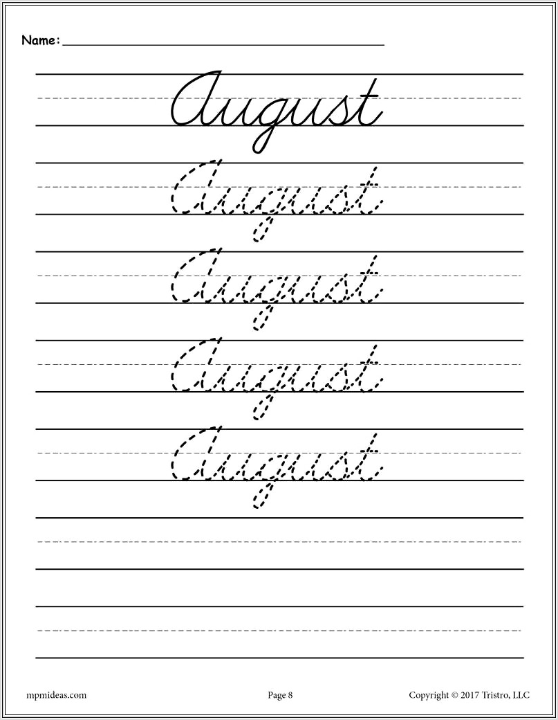 Cursive Writing Worksheets Months Of The Year