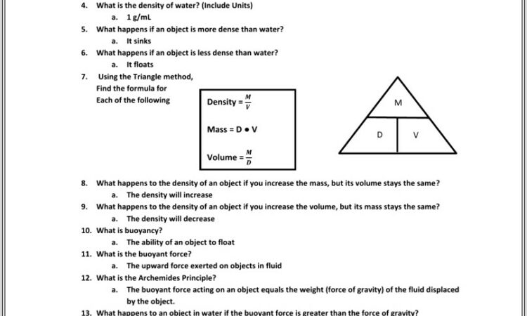 Density And Buoyancy Review Worksheet