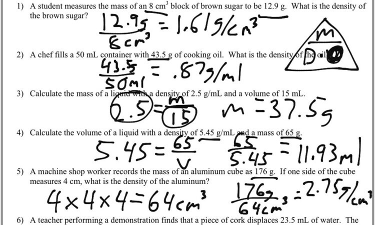 Density Calculations Worksheet Ks3