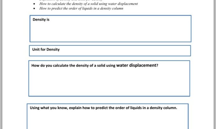 Density Column Experiment Worksheet