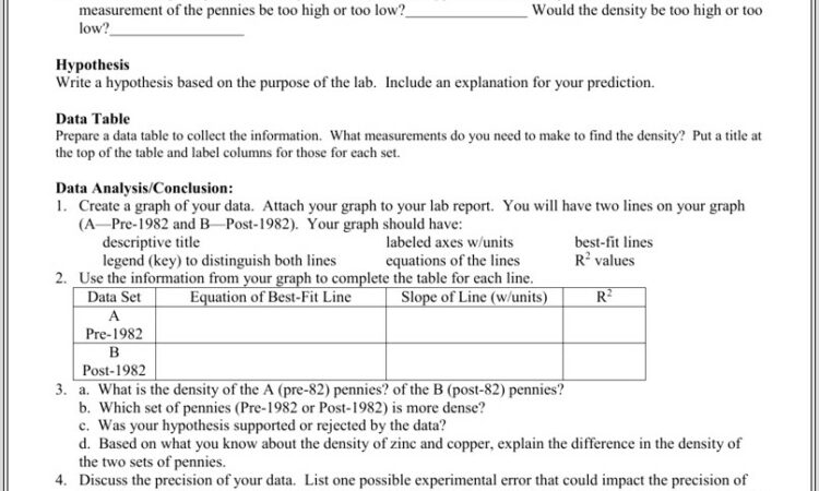 Density Column Worksheet Answers