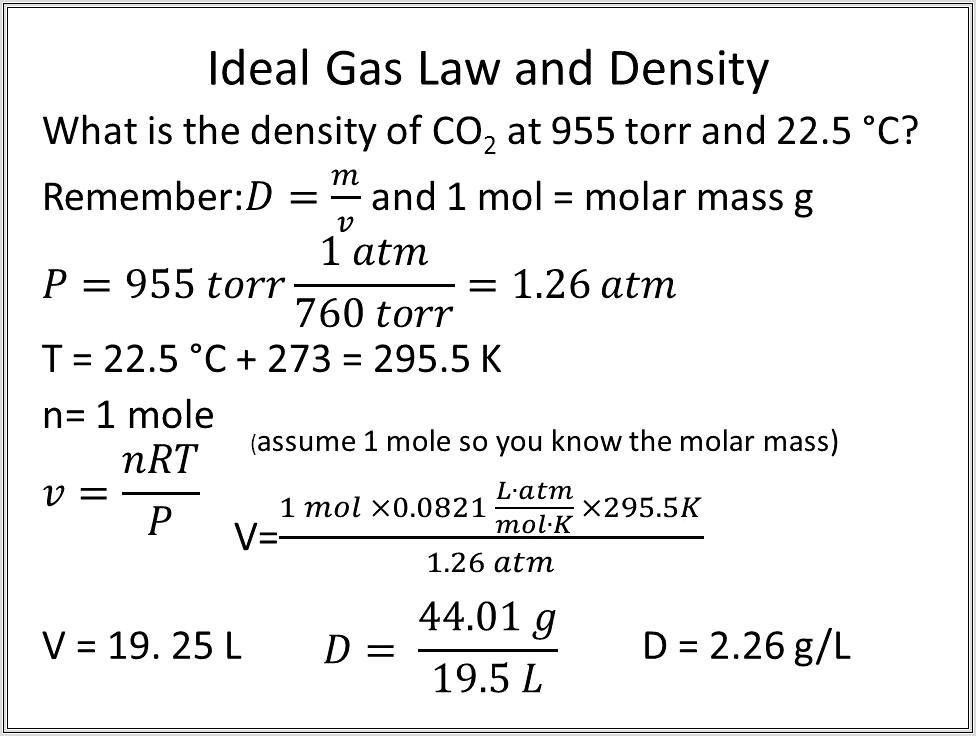 Density Gas Law Worksheet