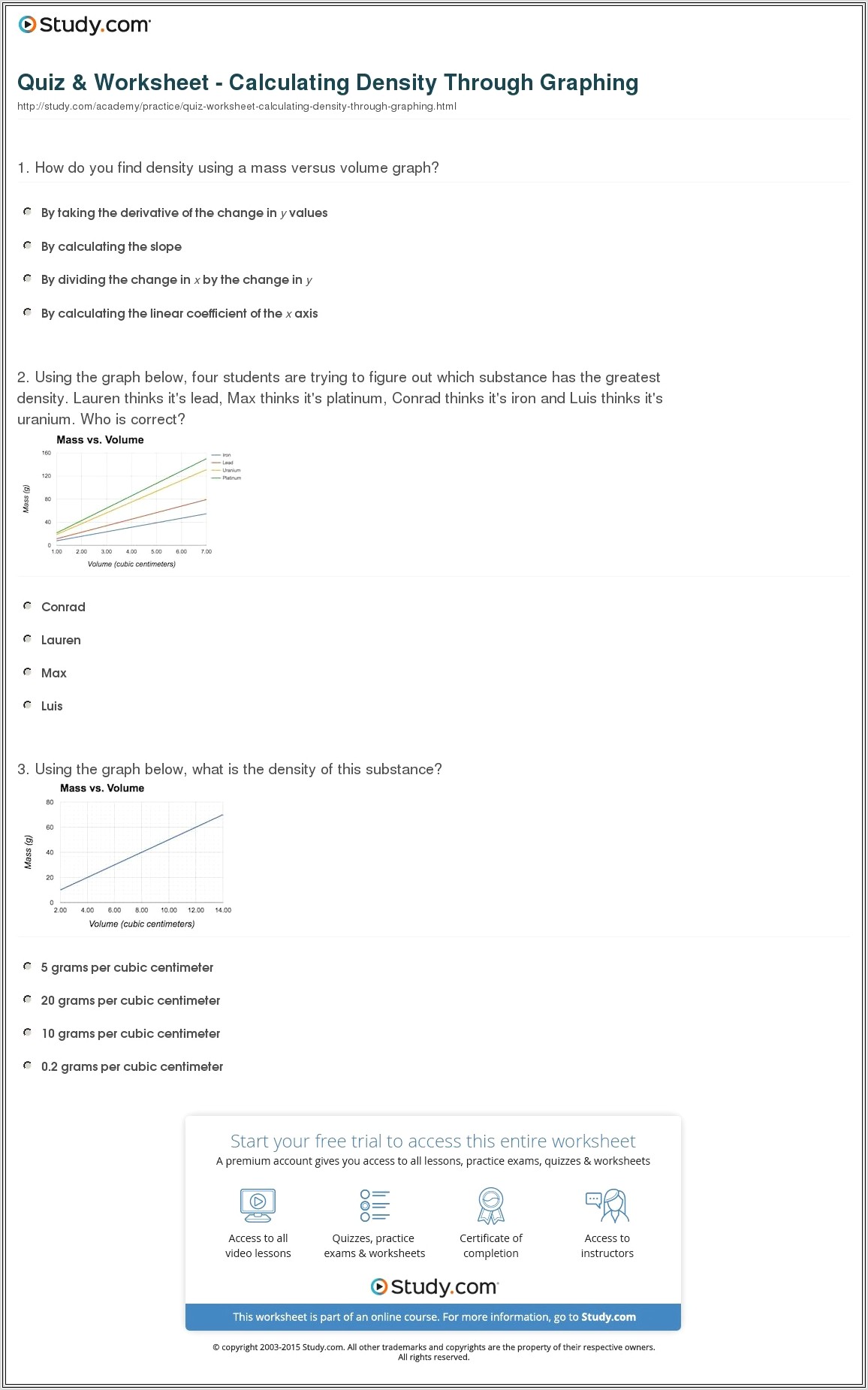 Density Graph Worksheet Answers