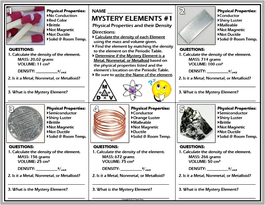 Density Of Elements Worksheet
