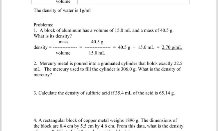 Density Of Water Worksheet Answers