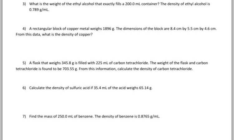 Density Problems Worksheet Answer Key