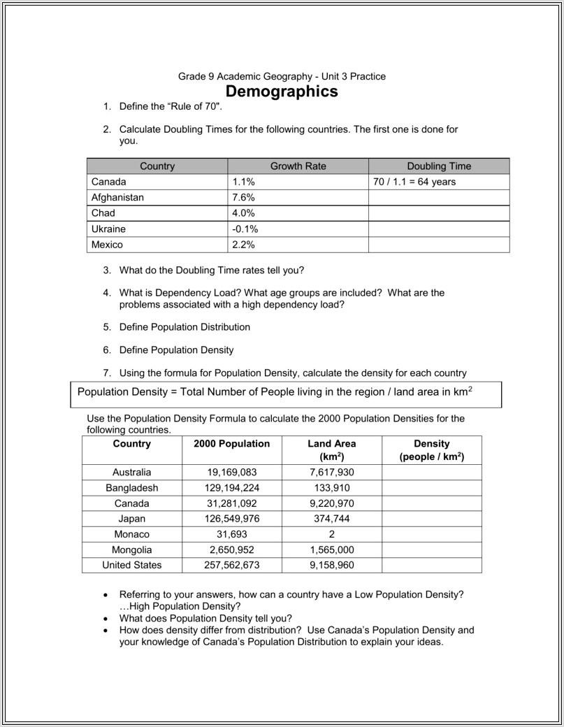 Density Problems Worksheet Grade 9